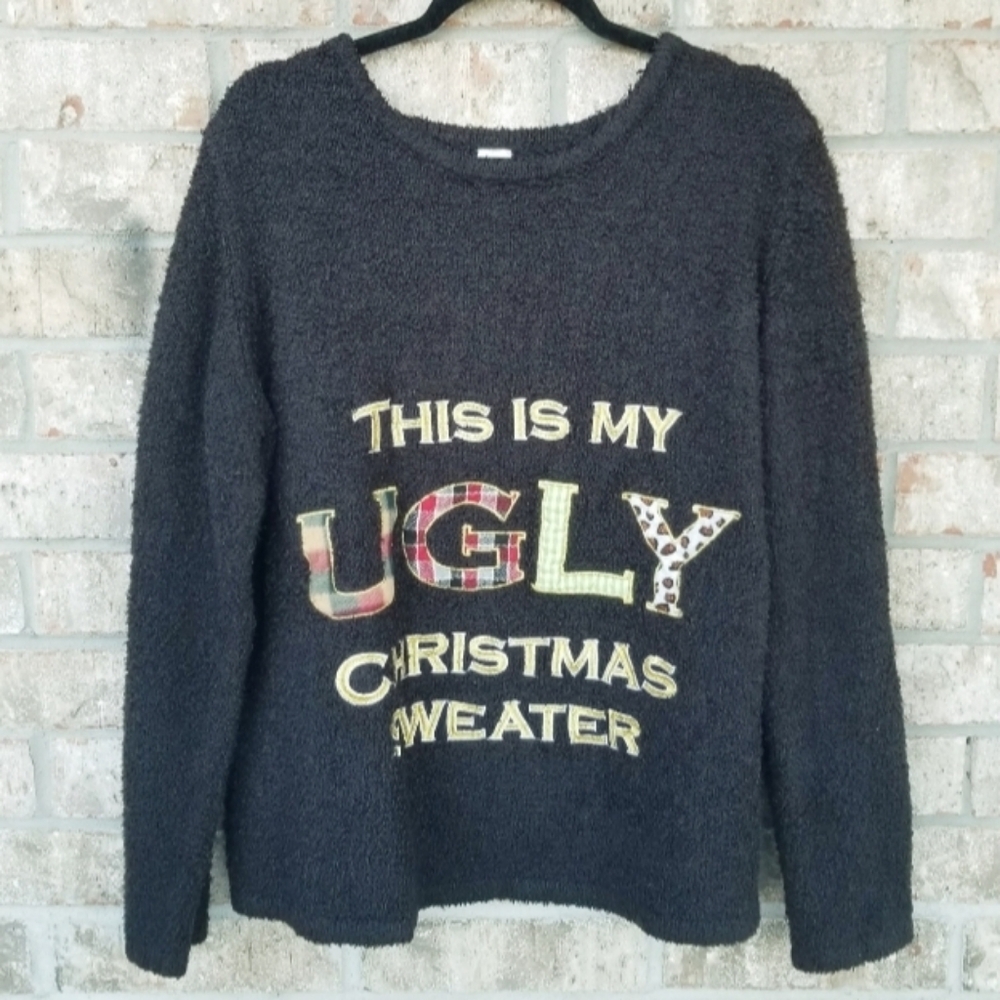 BLACK "UGLY" Christmas Holiday Sweater (Women XXL 2X)Funny Ugly Festive Sweater
